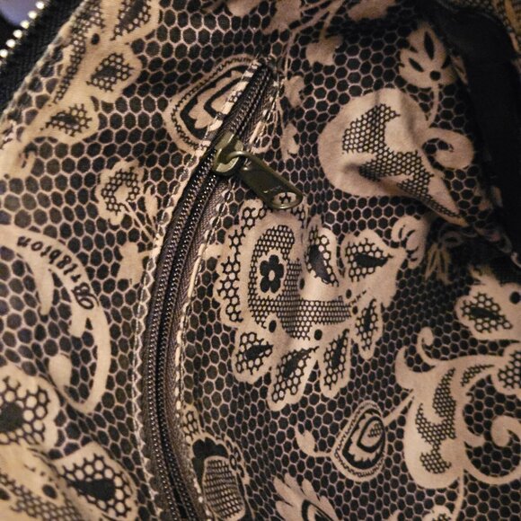 Brighton Black Pebbled Leather 6 pocket Messenger Bag. 12" x 12". Fuax Croc Trim - Picture 4 of 9